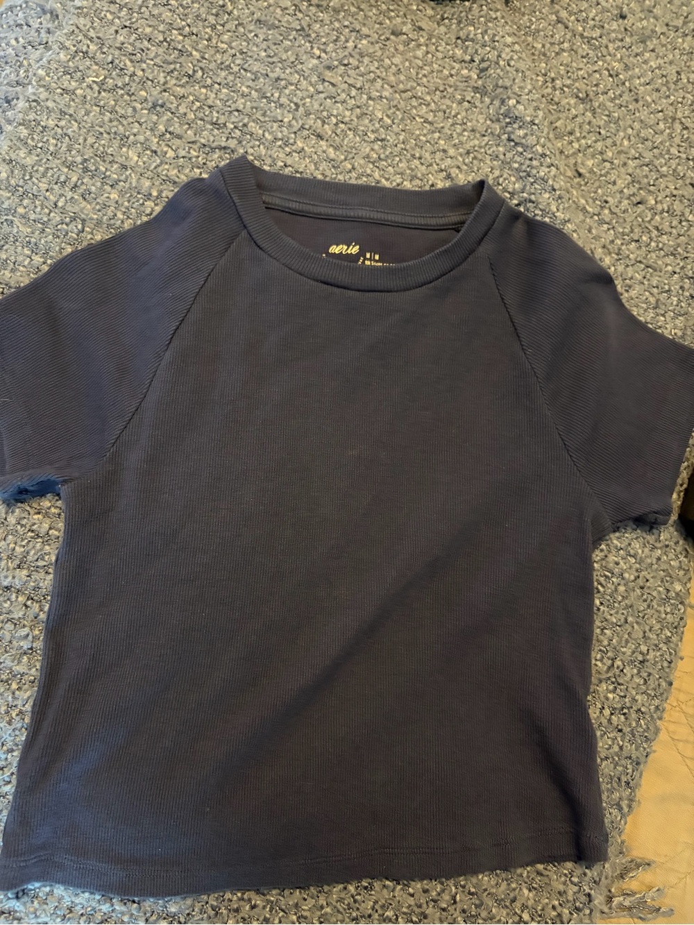 aerie Black Ribbed Crop Tee
